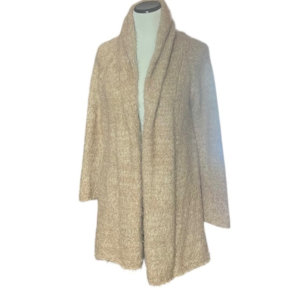 Soft Surroundings‎ Eyelash Knit Cardigan Tan Oatmeal Shawl Collar XS 2AR59